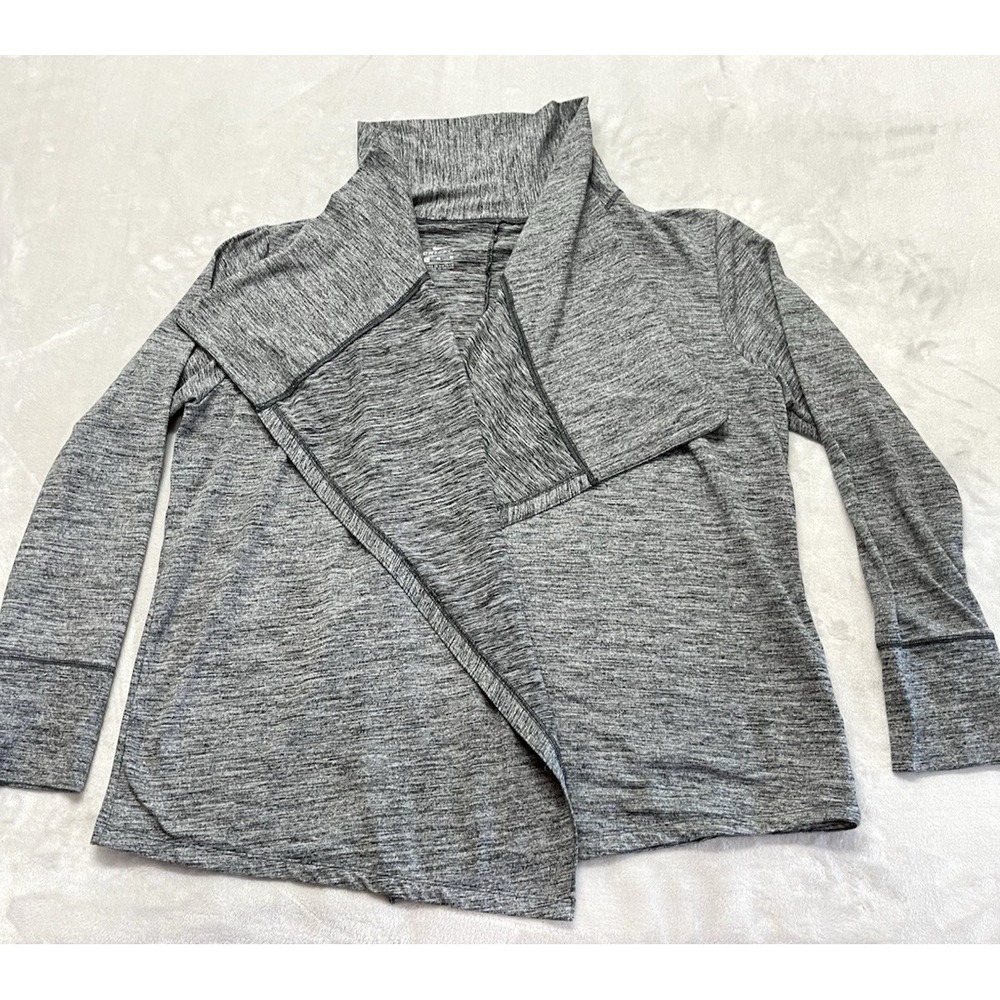 Nike Yoga Draped Open Cardigan Women XL Gray DRI-FIT Thumb Holes Active Top